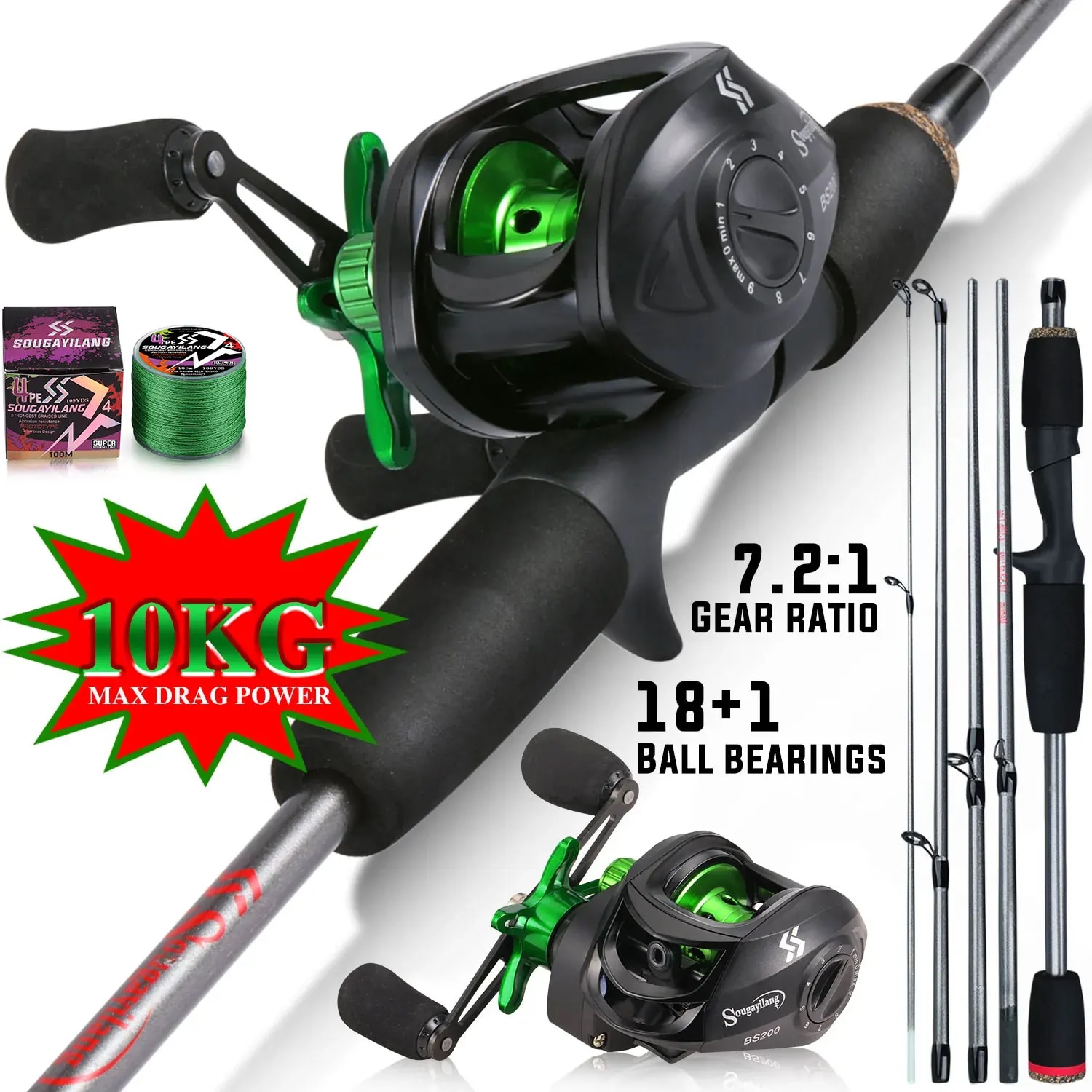 Conventional Reel - Sougayilang Angelruten-Kombination, 1,7 m, Kohlefaser-Gussrute und